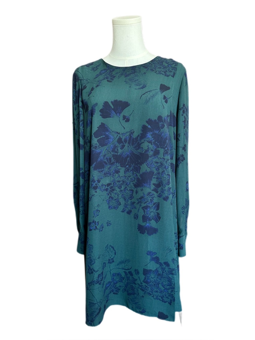 BCBGMAXAZRIA Ashton Green Navy Floral Long Sleeve Asymmetrical Dress Size Medium